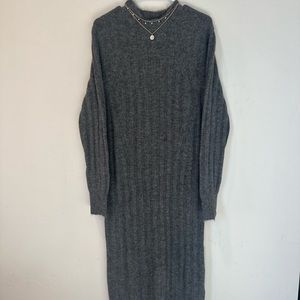 Gray Ribbed Mock Neck Dolman Sleeve Dress